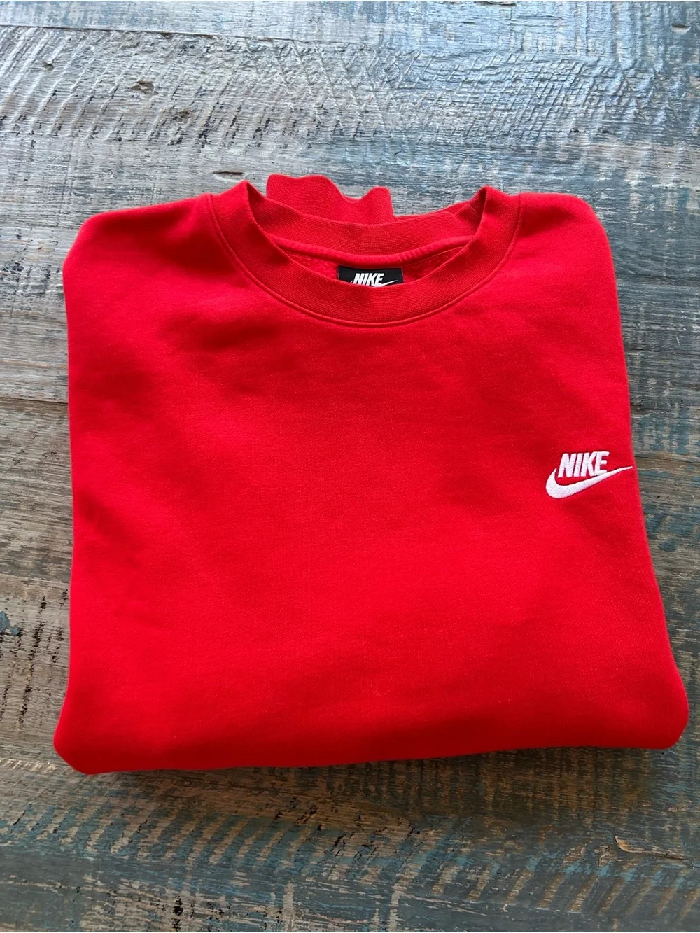 Nike Men’s Red Crewneck Sweatshirt with White Swoosh